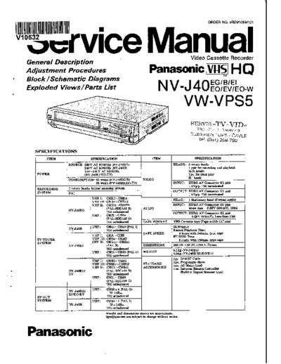 Panasonic NV-J40 PANASONIC NV-J40 VCR